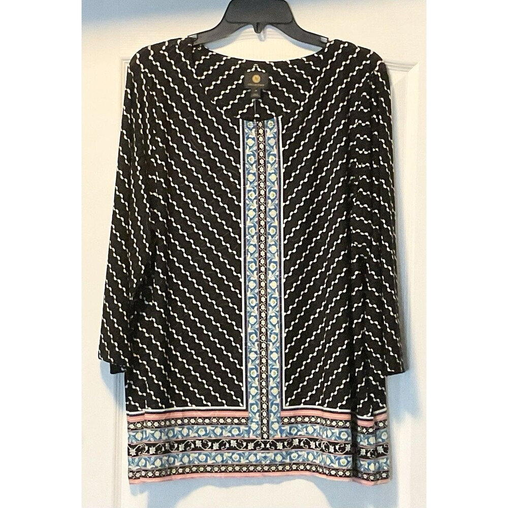 JM Collection Women's Plus Size Jacquard 3/4-Sleeve Top Size 2X, Black NWT - Picture 2 of 9